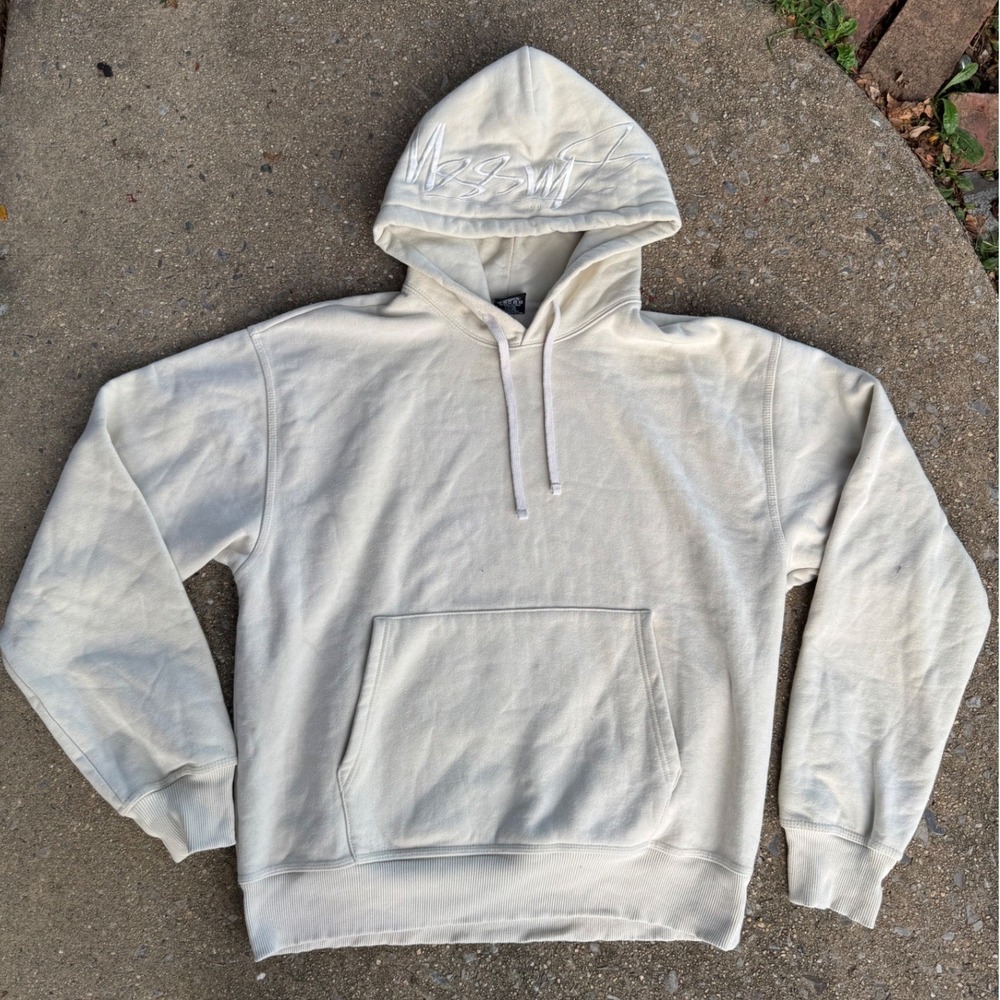 Stussy Mens Embroidered Hood Script Logo Pullover Hoodie Cream Large